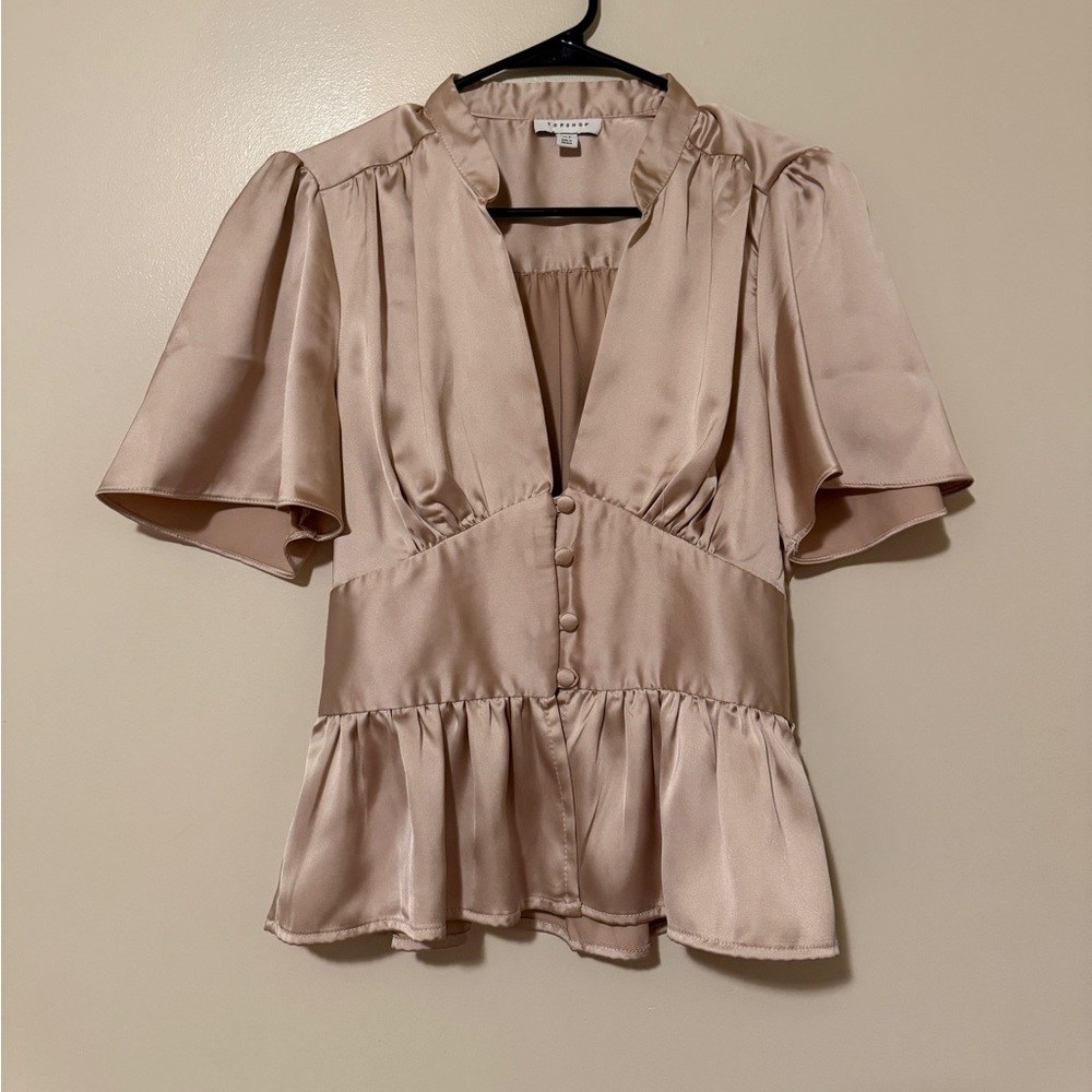 Topshop Beige Satin Blouse